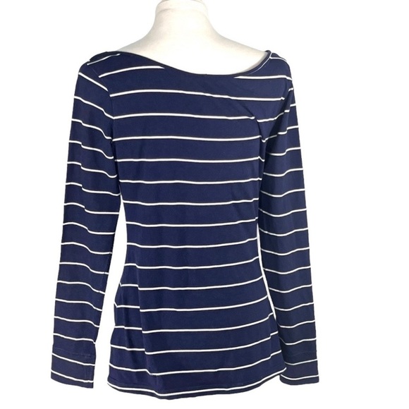Lole Megan cowl neck top navy blue and white chalk striped organic cotton Size S - Picture 7 of 17